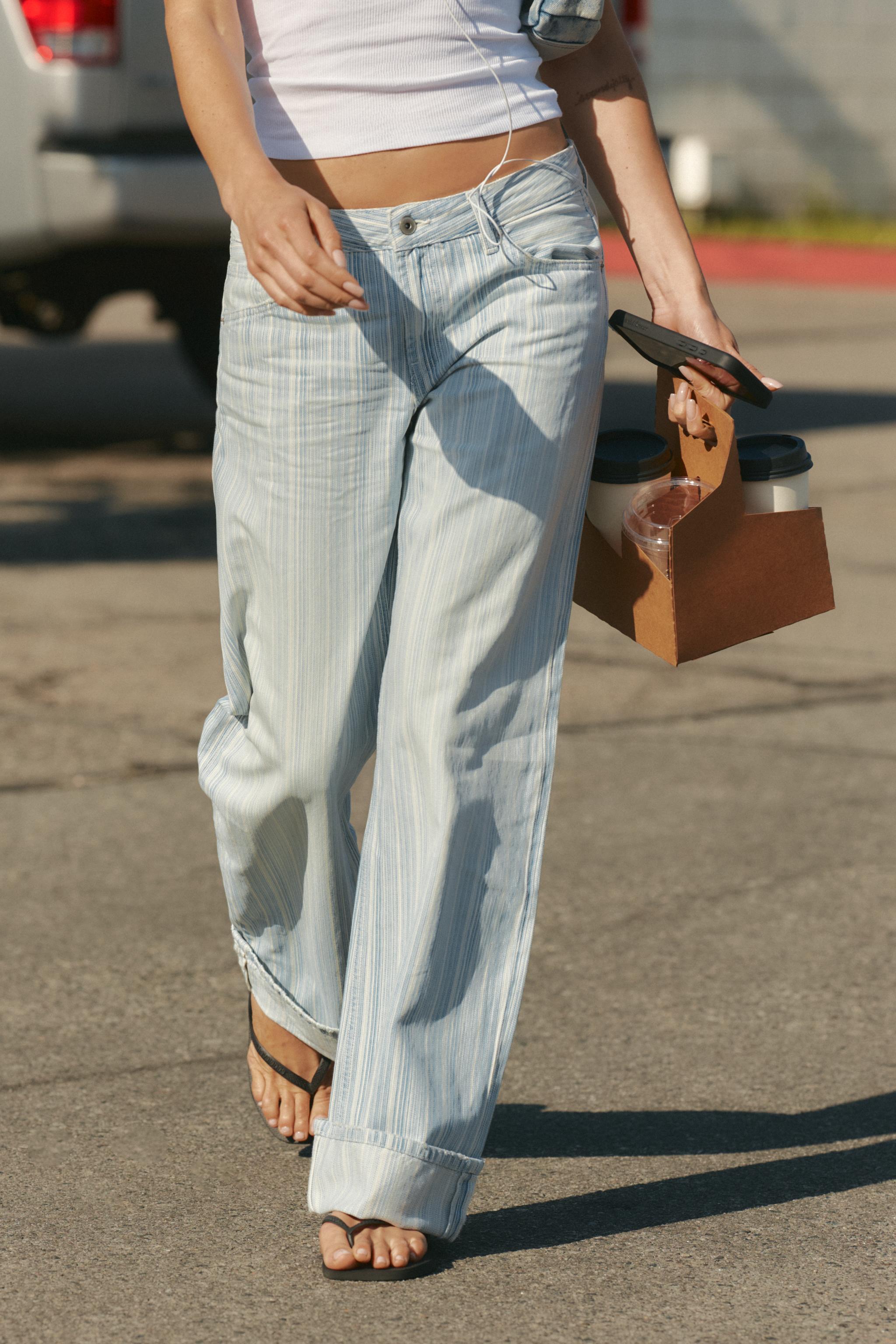 TRF LOW RISE STRIPED FOLDED LOOSE JEANS